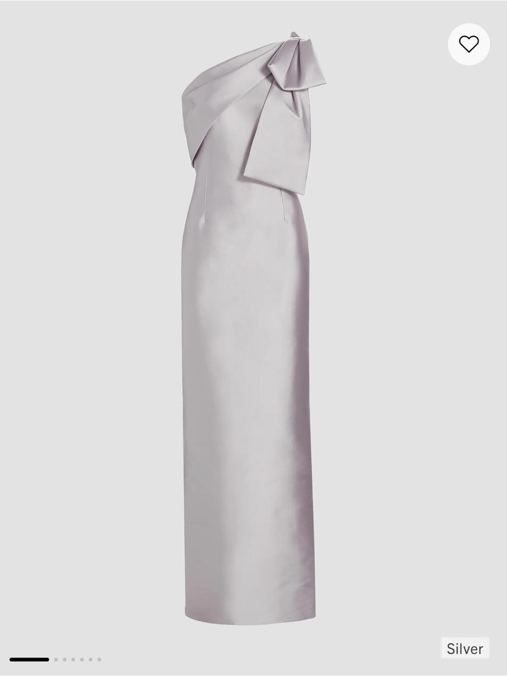 Sachin and Babin One-Shoulder Bow Satin Evening Dress in Silver